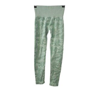 NVGTN Womens Camo Athletic Leggings, Ribbed Waistband, Green, Size XS